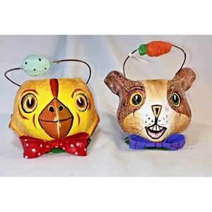 2 Dept 56 Paper Mache Easter Bunny & Chick Pail Bucket /Candy Containers: EVC